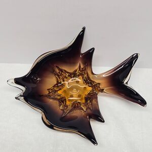 Murano Glass Amber Fish Shaped Candy Bowl Dish 3D Effect